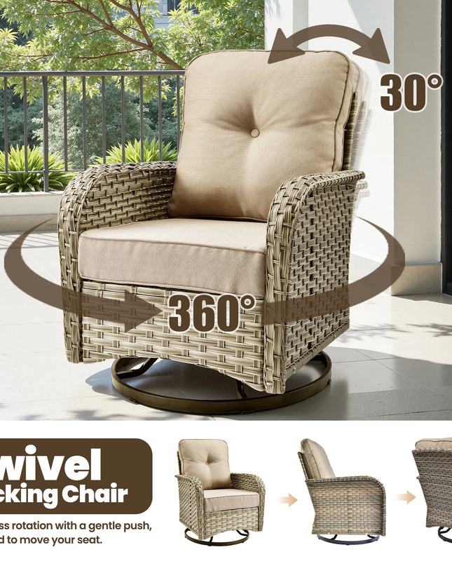 8 Pieces Patio Furniture Set, All Weather Wicker Patio Conversation Set with Swivel Chairs, Outdoor Furniture with Ottoman for Garden, Beige