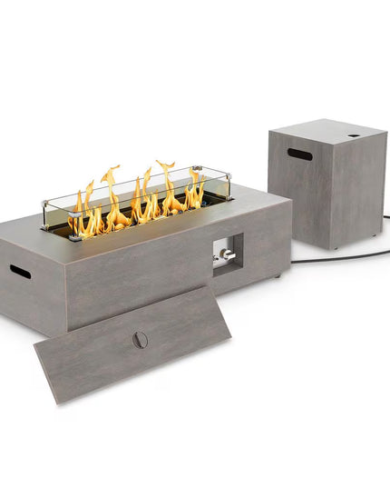 50000 BTU Coating Steel Propane Fire Pit Table in Gray Rectangular Modern Outdoor Gas Fire Table with Tank Holder