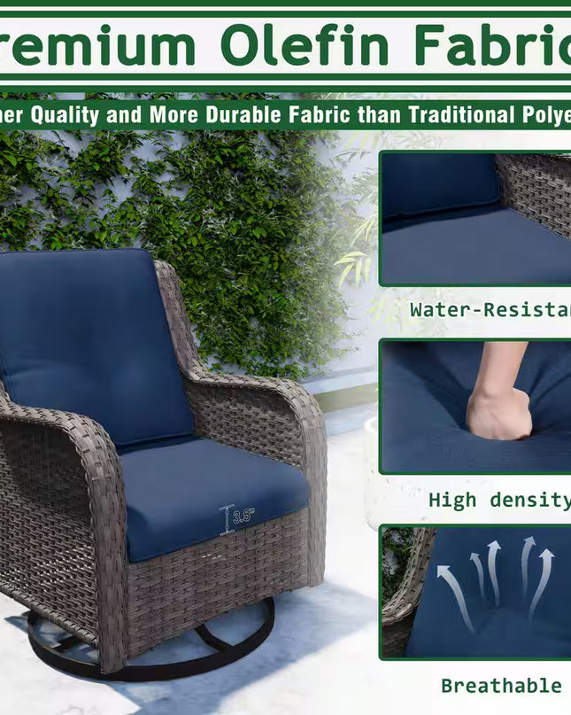 Patio Furniture Set 6-Piece Outdoor Patio Conversation Set with Blue Cushions Lawn Furniture