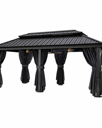12×20 Hardtop Gazebo with Metal Roof, Heavy Duty Galvanized Steel Gazebo with Reinforced Aluminum Frame, Flame-Resistant Curtain