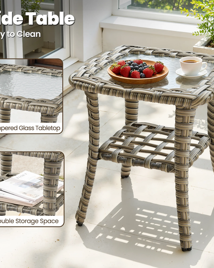 9 Pieces Patio Furniture Set outside Furniture Wicker Patio Conversation Set with Swivel Chairs, Outdoor Furniture for Garden, Beige