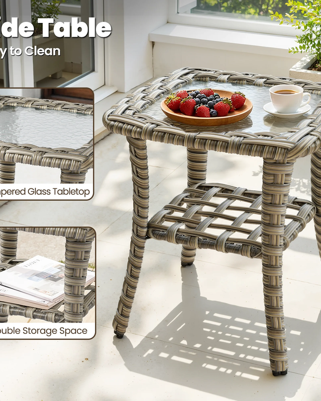 9 Pieces Patio Furniture Set outside Furniture Wicker Patio Conversation Set with Swivel Chairs, Outdoor Furniture for Garden, Beige