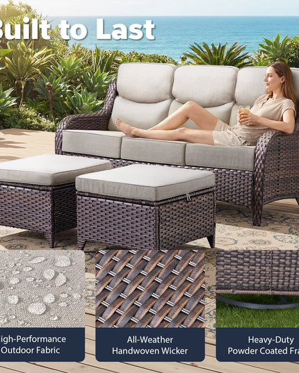 Luxury 6 Pieces Outdoor Patio Furniture Set with Swivel Rocker Chairs 6-Inch Extra Thick Cushions,Sofa Coffee Table,Wicker Conversation Sets for Porch Deck Backyard Poolside