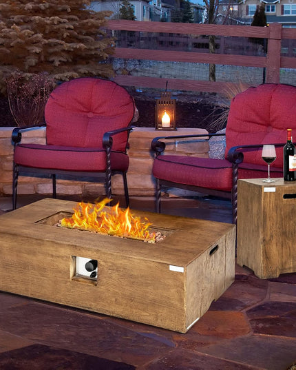 2 Pieces Outdoor Propane Fire Pit Table Set, Patiojoy 48 Inch Rustic 50,000 BTU Rectangular Gas Fire Pit Table with 20 Lbs Tank Side Table, Lava Rocks, Cover for Patio, Garden, Yard