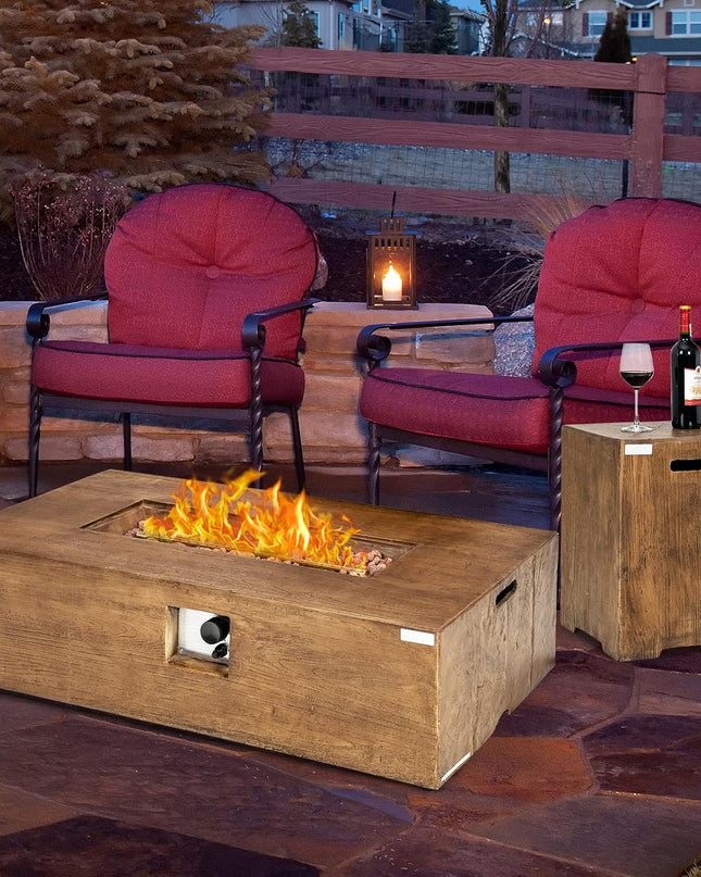2 Pieces Outdoor Propane Fire Pit Table Set, Patiojoy 48 Inch Rustic 50,000 BTU Rectangular Gas Fire Pit Table with 20 Lbs Tank Side Table, Lava Rocks, Cover for Patio, Garden, Yard