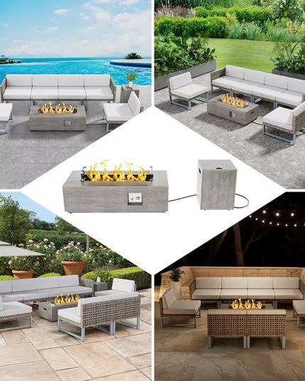 50000 BTU Coating Steel Propane Fire Pit Table in Gray Rectangular Modern Outdoor Gas Fire Table with Tank Holder
