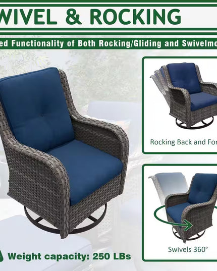 Patio Furniture Set 6-Piece Outdoor Patio Conversation Set with Blue Cushions Lawn Furniture