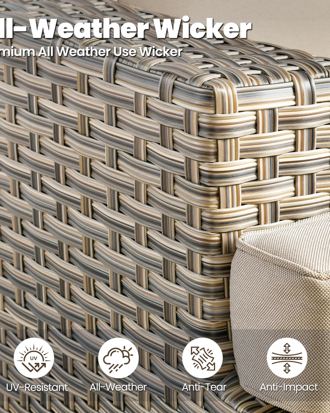 9 Pieces Patio Furniture Set outside Furniture Wicker Patio Conversation Set with Swivel Chairs, Outdoor Furniture for Garden, Beige