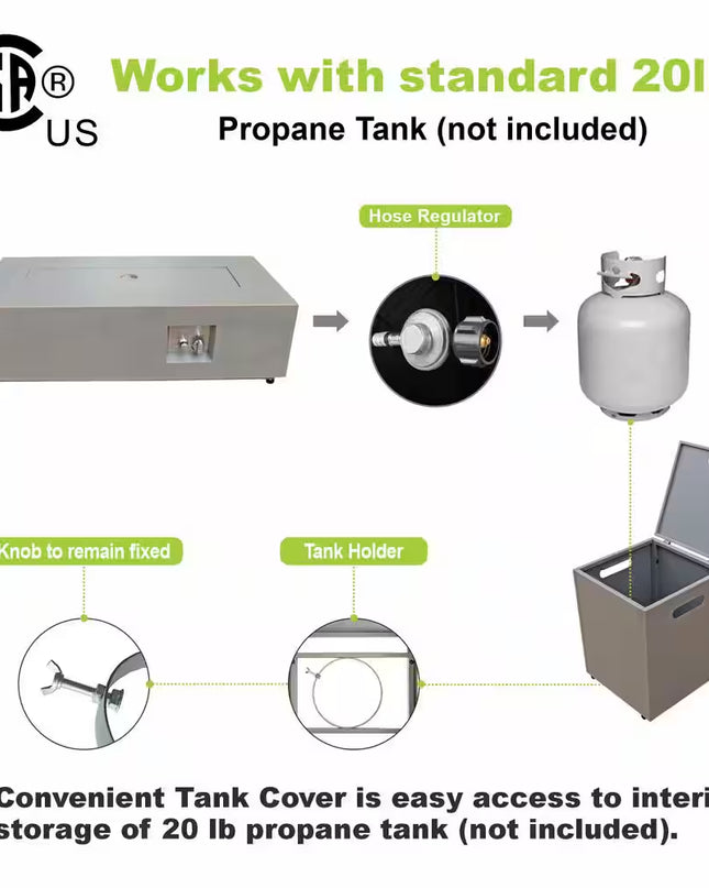 50000 BTU Coating Steel Propane Fire Pit Table in Gray Rectangular Modern Outdoor Gas Fire Table with Tank Holder