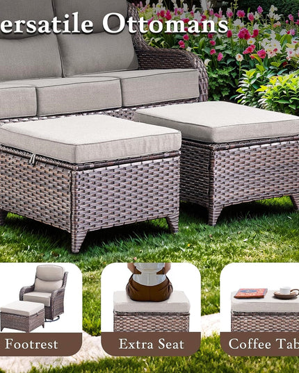 Luxury 6 Pieces Outdoor Patio Furniture Set with Swivel Rocker Chairs 6-Inch Extra Thick Cushions,Sofa Coffee Table,Wicker Conversation Sets for Porch Deck Backyard Poolside