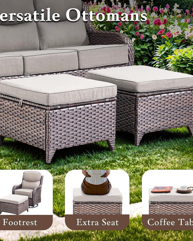 Luxury 6 Pieces Outdoor Patio Furniture Set with Swivel Rocker Chairs 6-Inch Extra Thick Cushions,Sofa Coffee Table,Wicker Conversation Sets for Porch Deck Backyard Poolside