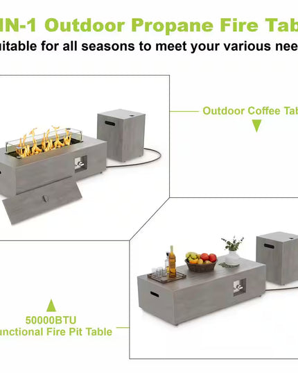 50000 BTU Coating Steel Propane Fire Pit Table in Gray Rectangular Modern Outdoor Gas Fire Table with Tank Holder