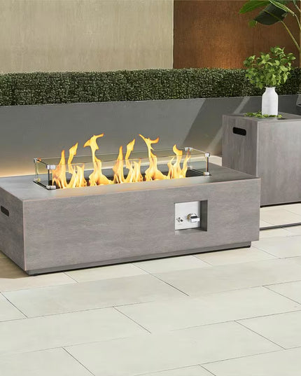50000 BTU Coating Steel Propane Fire Pit Table in Gray Rectangular Modern Outdoor Gas Fire Table with Tank Holder