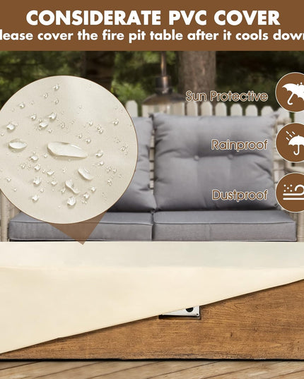 2 Pieces Outdoor Propane Fire Pit Table Set, Patiojoy 48 Inch Rustic 50,000 BTU Rectangular Gas Fire Pit Table with 20 Lbs Tank Side Table, Lava Rocks, Cover for Patio, Garden, Yard