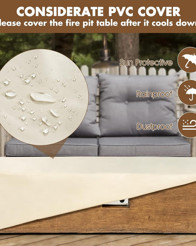 2 Pieces Outdoor Propane Fire Pit Table Set, Patiojoy 48 Inch Rustic 50,000 BTU Rectangular Gas Fire Pit Table with 20 Lbs Tank Side Table, Lava Rocks, Cover for Patio, Garden, Yard