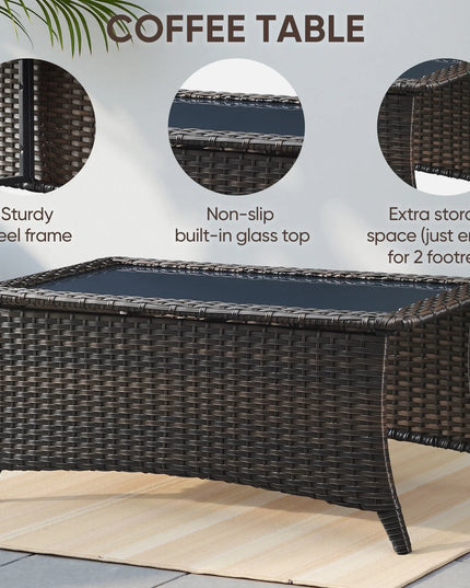 Luxury 6 Pieces Outdoor Patio Furniture Set with Swivel Rocker Chairs 6-Inch Extra Thick Cushions,Sofa Coffee Table,Wicker Conversation Sets for Porch Deck Backyard Poolside