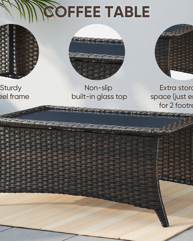 Luxury 6 Pieces Outdoor Patio Furniture Set with Swivel Rocker Chairs 6-Inch Extra Thick Cushions,Sofa Coffee Table,Wicker Conversation Sets for Porch Deck Backyard Poolside
