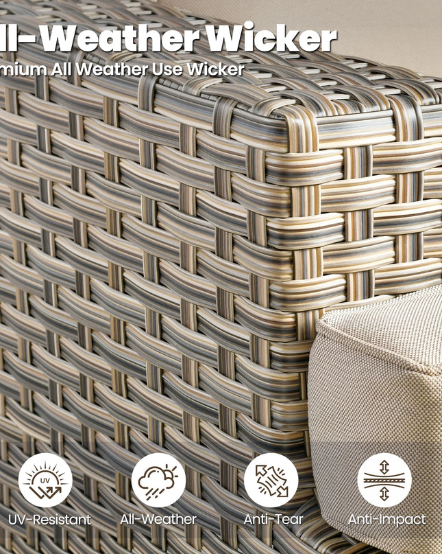 8 Pieces Patio Furniture Set, All Weather Wicker Patio Conversation Set with Swivel Chairs, Outdoor Furniture with Ottoman for Garden, Beige