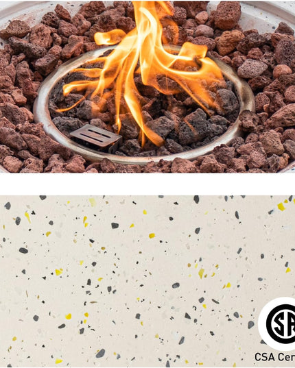 2-Piece Outdoor Fire Pit Table Set W Tank Table, 28" Terrazzo round Fire Table (Certified, 40,000 BTU) W 16" Tank Cover Side Table 20Lb, Waterproof Cover for Garden, Pool, Backyard