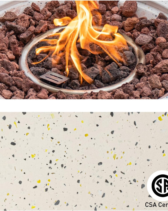 2-Piece Outdoor Fire Pit Table Set W Tank Table, 28" Terrazzo round Fire Table (Certified, 40,000 BTU) W 16" Tank Cover Side Table 20Lb, Waterproof Cover for Garden, Pool, Backyard