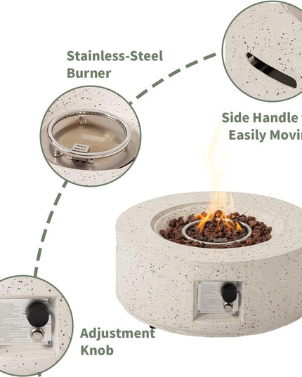 2-Piece Outdoor Fire Pit Table Set W Tank Table, 28" Terrazzo round Fire Table (Certified, 40,000 BTU) W 16" Tank Cover Side Table 20Lb, Waterproof Cover for Garden, Pool, Backyard